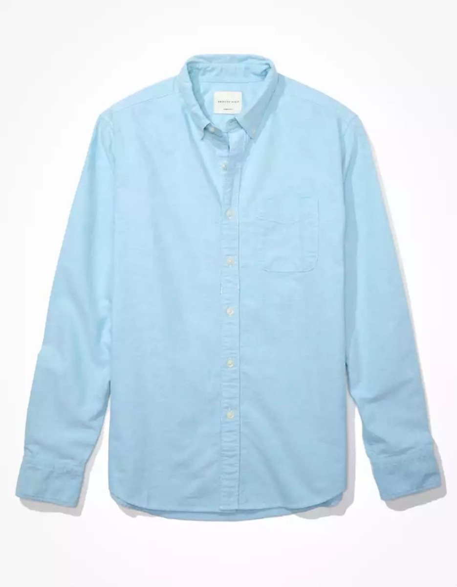 Hauts Flanelle American Eagle AE Everyday Oxford Button-Up Shirt Turquoise Clair Homme | ZOW-06190438